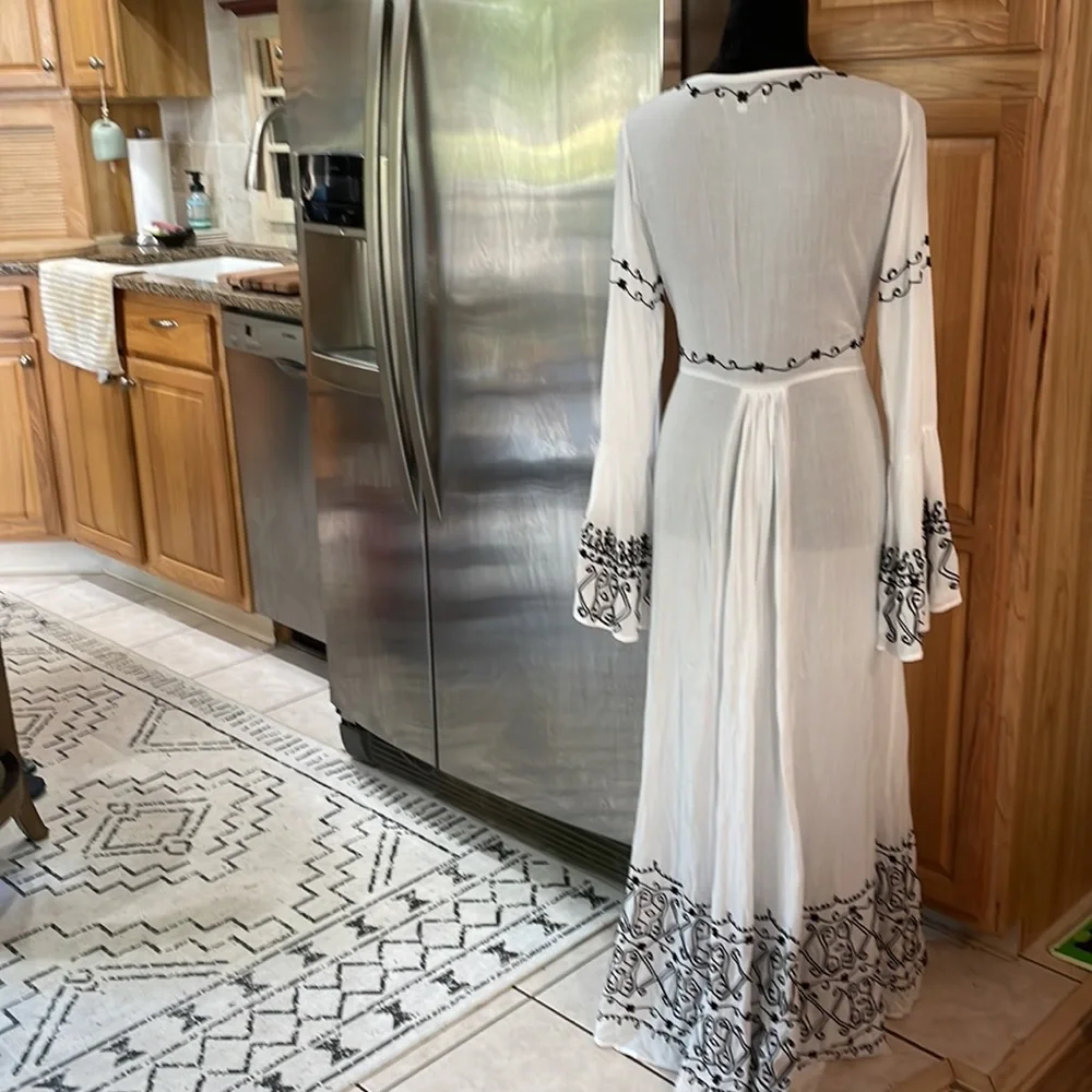 BOHO Arnhem (Australia) Boho Embroidered Rayon Maxi Wrap Dress Sz /XS/S - Picture 1 of 8